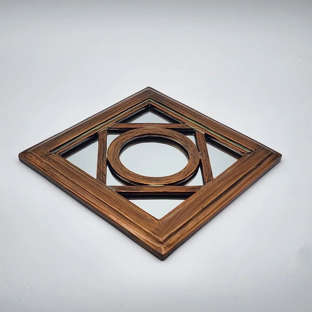 Vintage 70s Brass Tone Wall Mirror Geometric Layered Modernist Accent Decor 10